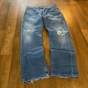 Vintage Y2K Authentic Faded Glory All Cotton Faded Distressed Light Wash Jeans